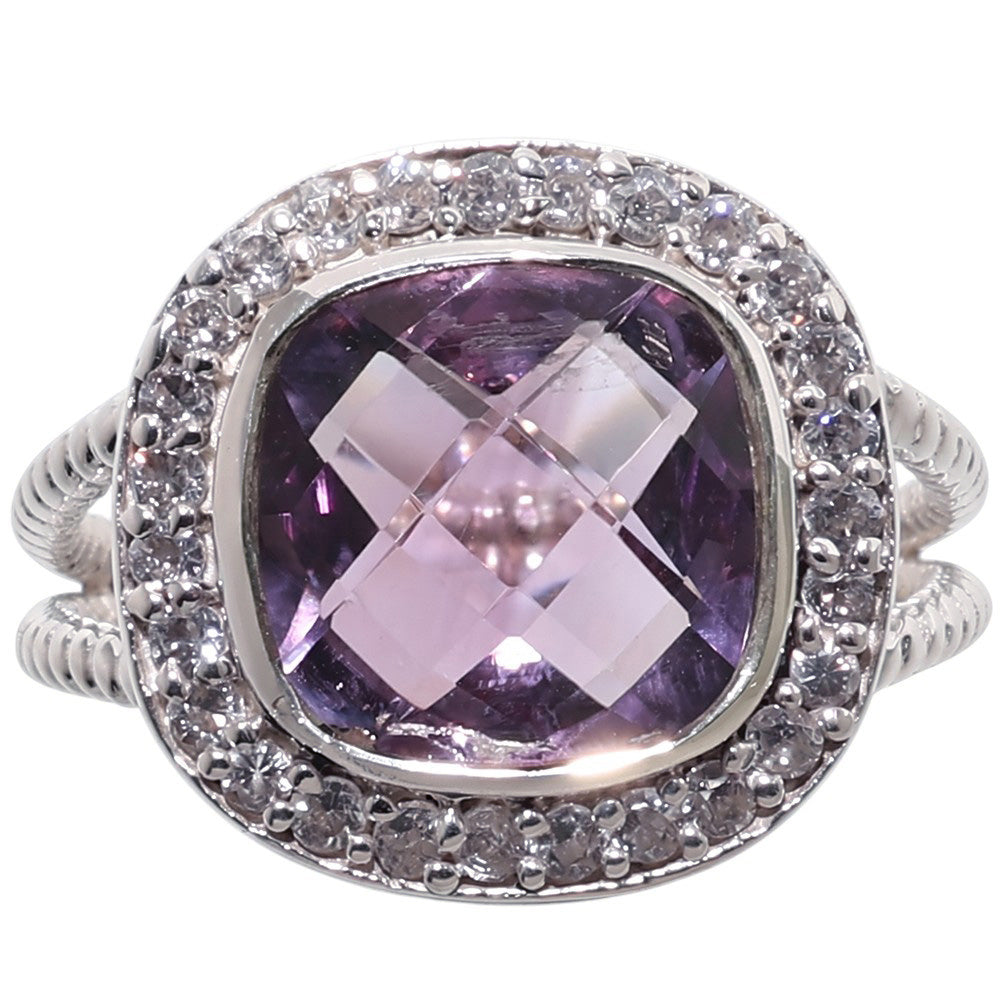 Amethyst Checker Briolette and White Zircon 925 Sterling Silver Ring Jewelry Size-17 SR01562