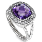 Amethyst Checker Briolette and White Zircon 925 Sterling Silver Ring Jewelry Size-17 SR01562
