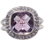 Amethyst Checker Briolette and White Zircon 925 Sterling Silver Ring Jewelry Size-17 SR01562