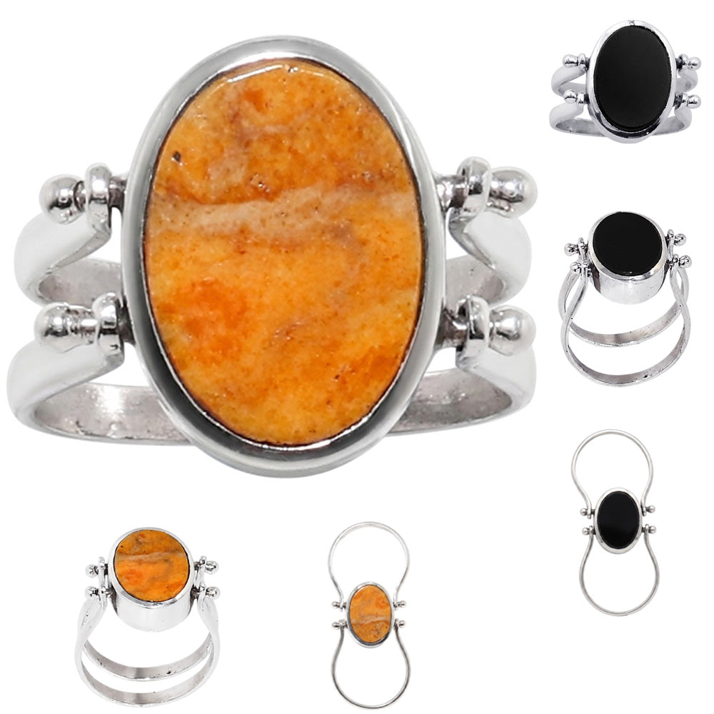Black Onyx and Sponge Coral 925 Sterling Silver Ring Jewelry Size-13 SR01567