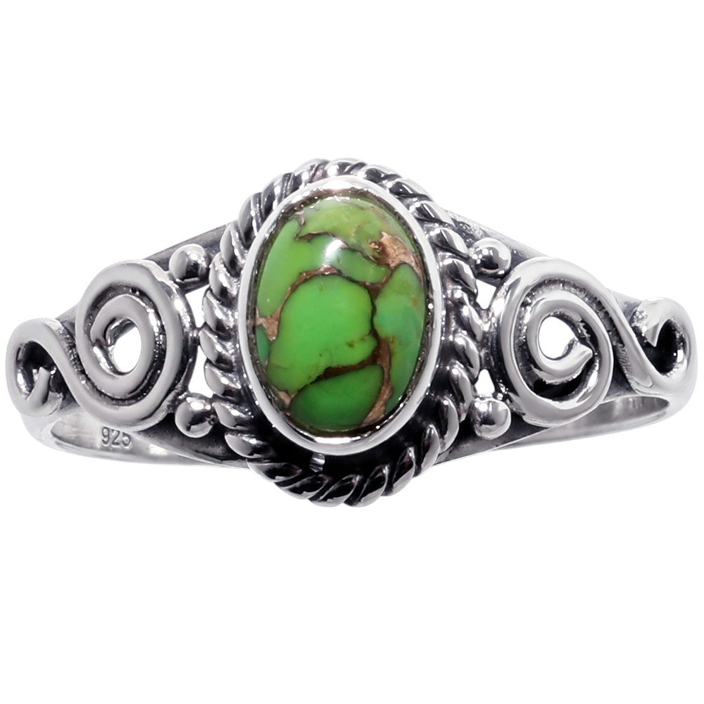 Copper Green Turquoise 925 Sterling Silver Ring Jewelry Size-17 SR01573