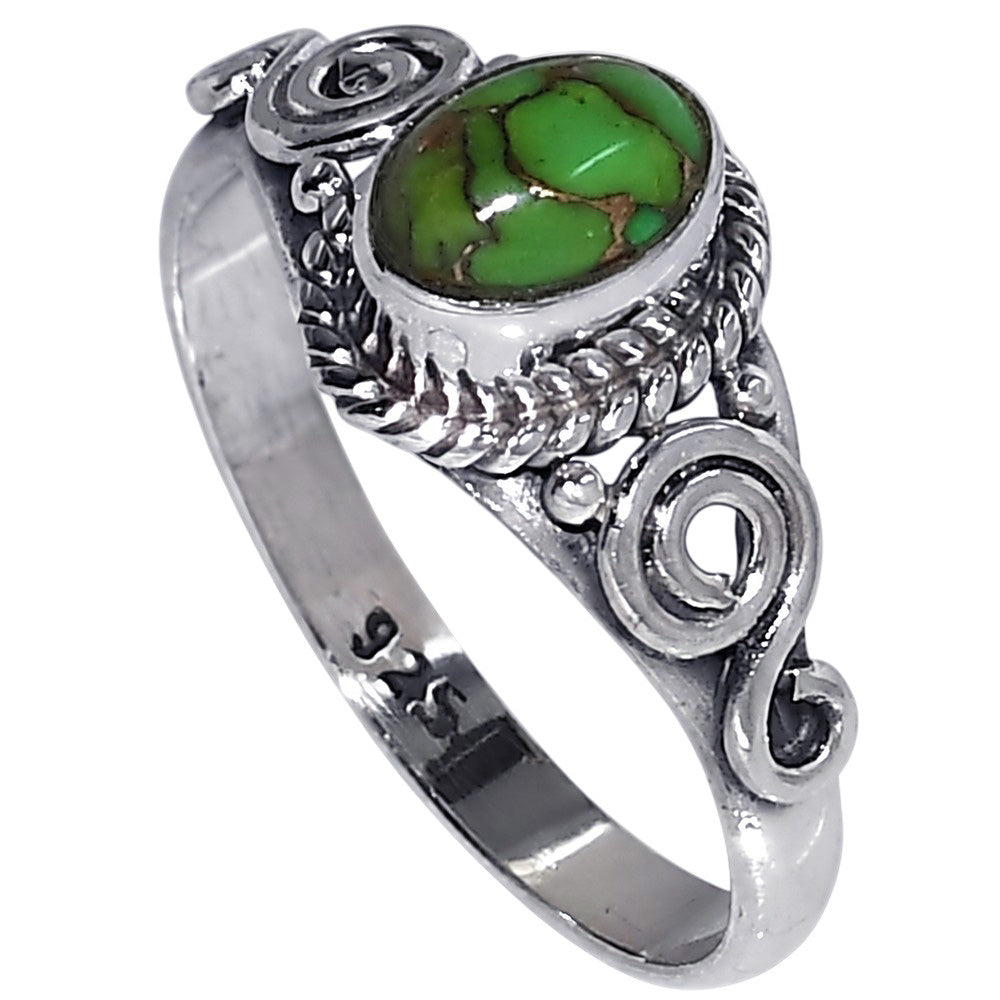 Copper Green Turquoise 925 Sterling Silver Ring Jewelry Size-17 SR01573