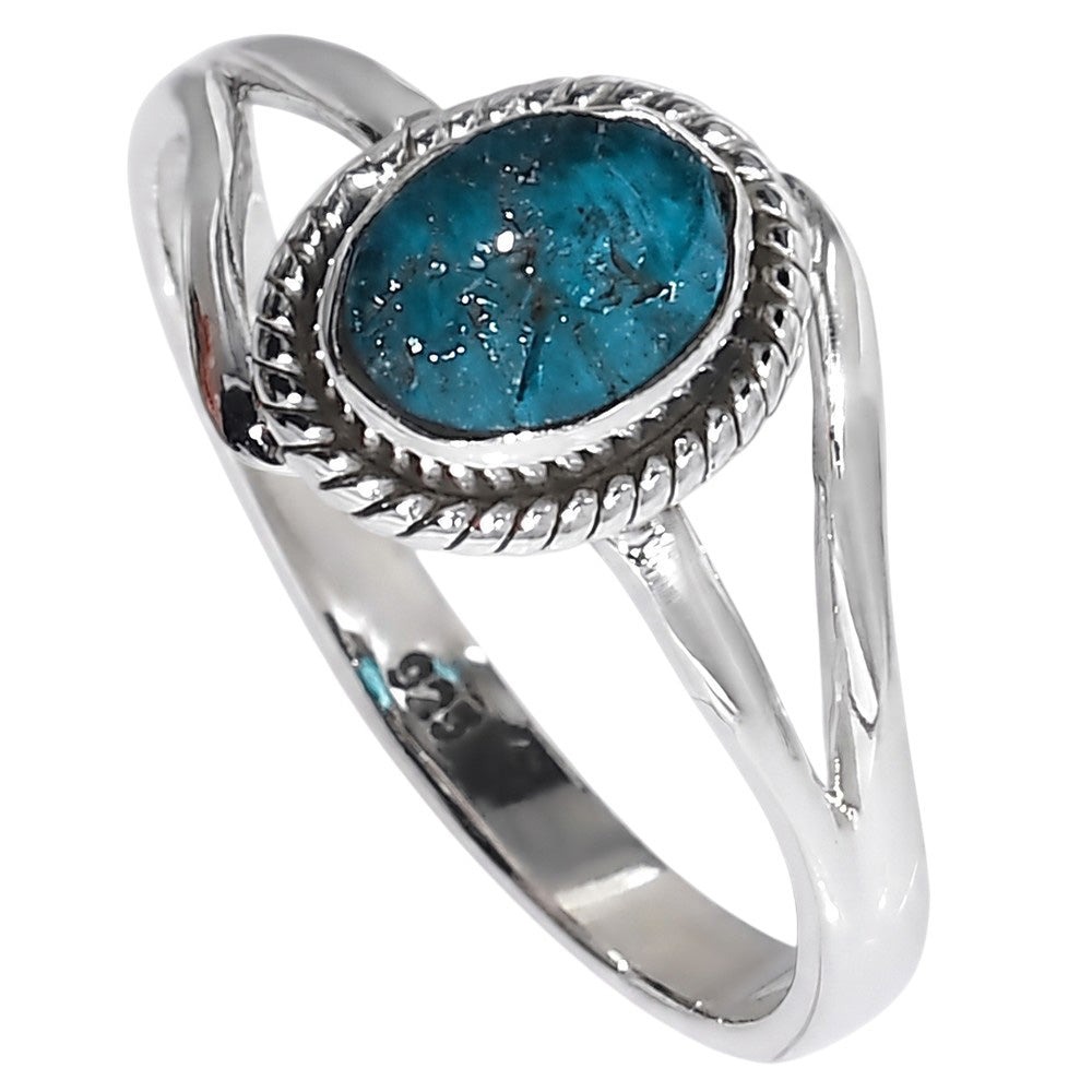 Blue Apatite Rough 925 Sterling Silver Ring Jewelry Size-23 SR01577