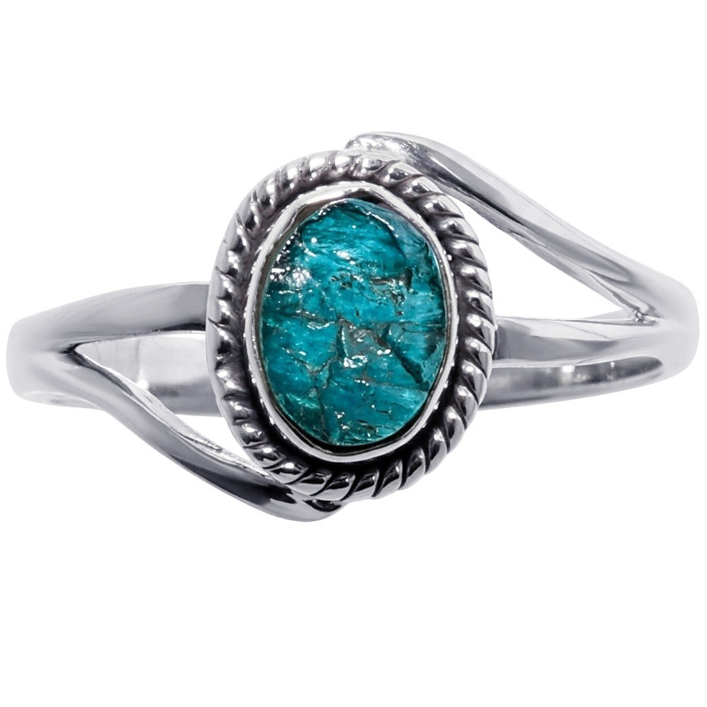 Blue Apatite Rough 925 Sterling Silver Ring Jewelry Size-23 SR01577