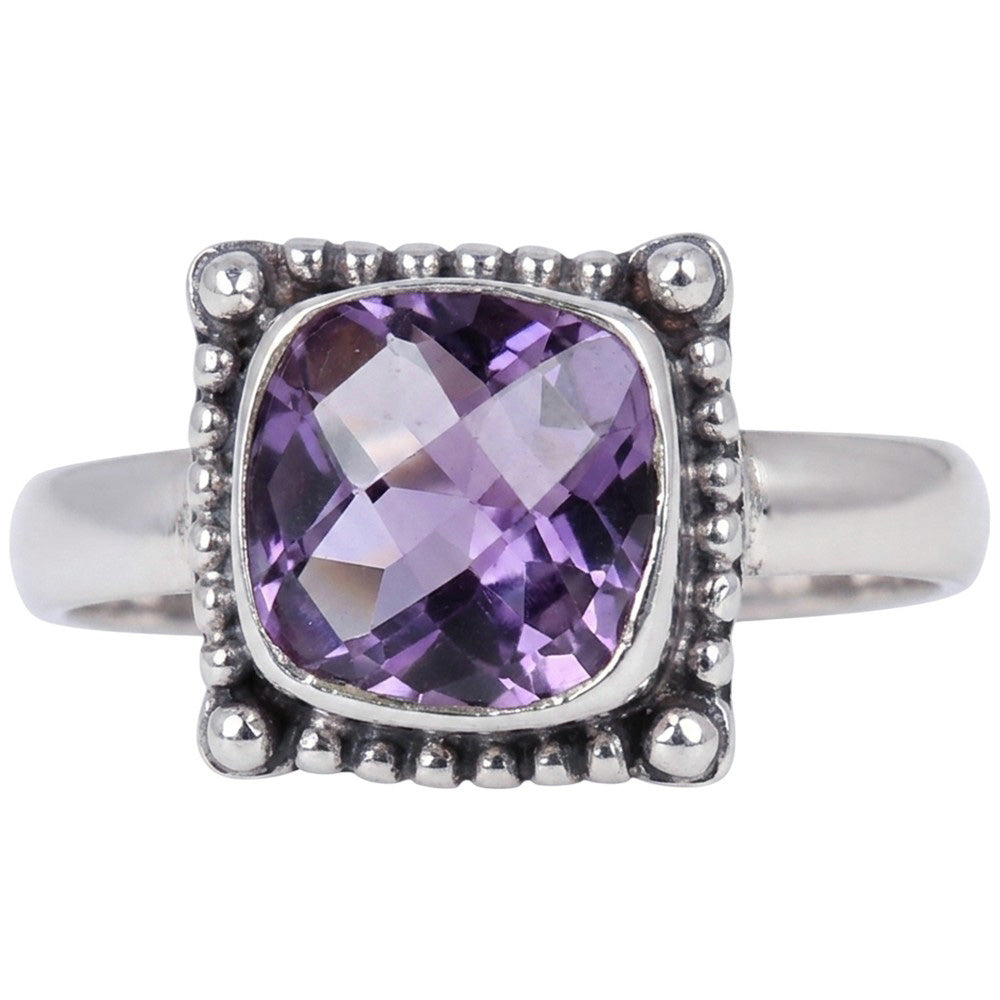 Amethyst Checker Briolette 925 Sterling Silver Ring Jewelry Size-17 SR01578