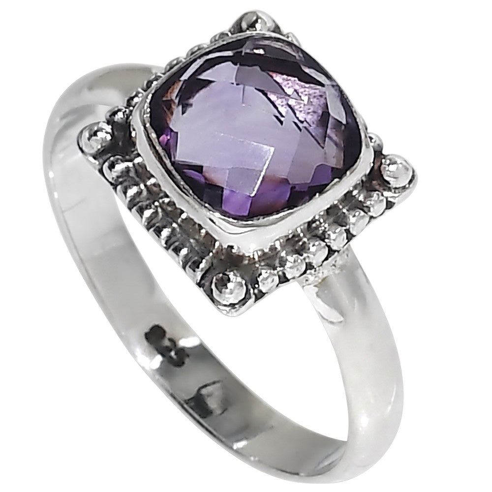 Amethyst Checker Briolette 925 Sterling Silver Ring Jewelry Size-17 SR01578