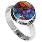 Kingman Orange Dahlia Turquoise 925 Sterling Silver Ring Jewelry Size-17 SR01580