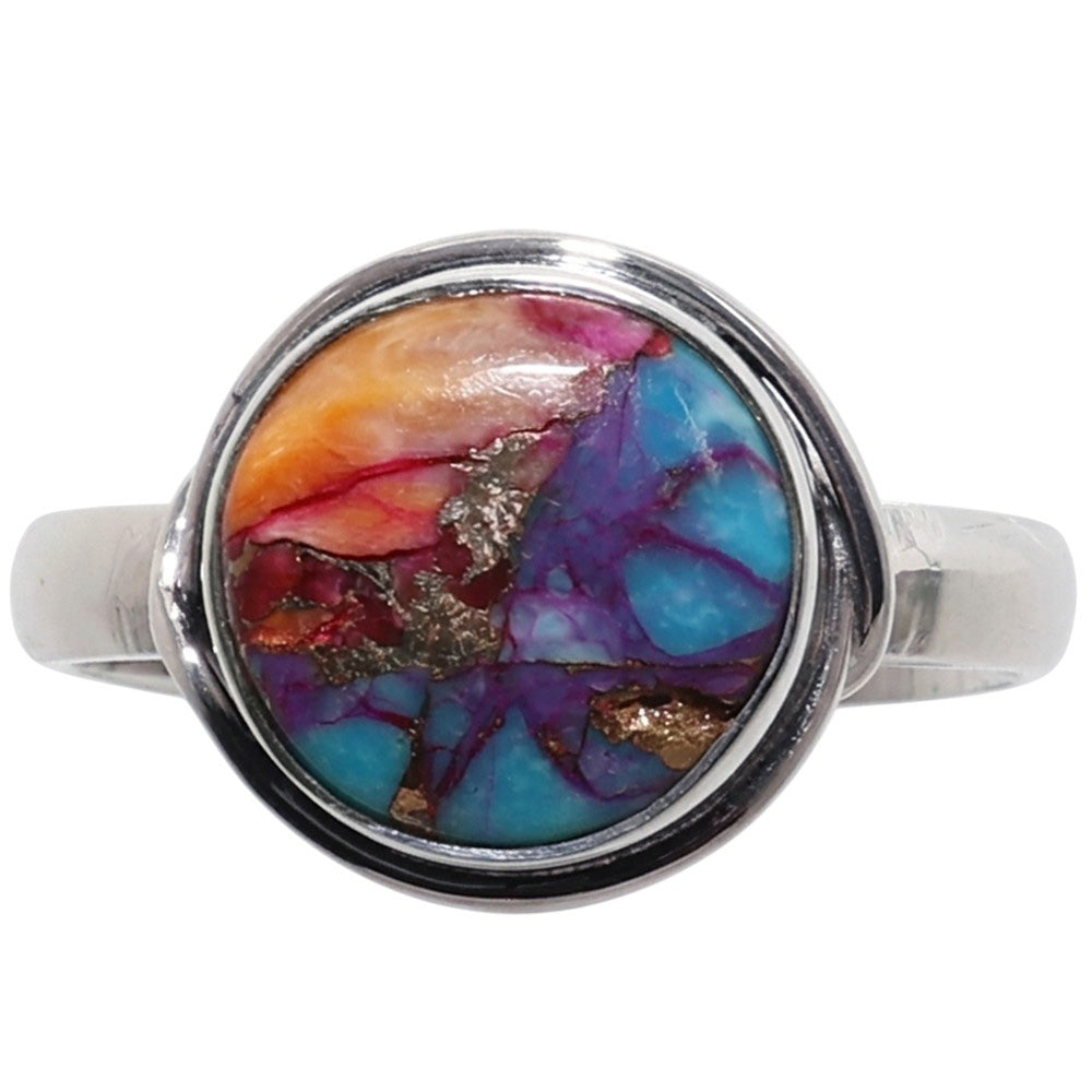 Kingman Orange Dahlia Turquoise 925 Sterling Silver Ring Jewelry Size-17 SR01580