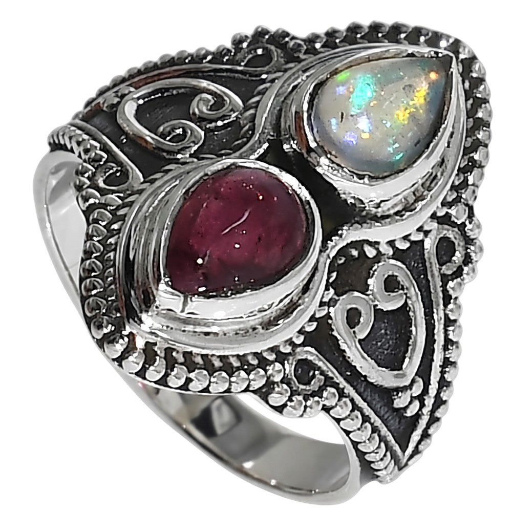 Ethiopian Opal and Multi Tourmaline 925 Sterling Silver Ring Jewelry Size-12 SR01586