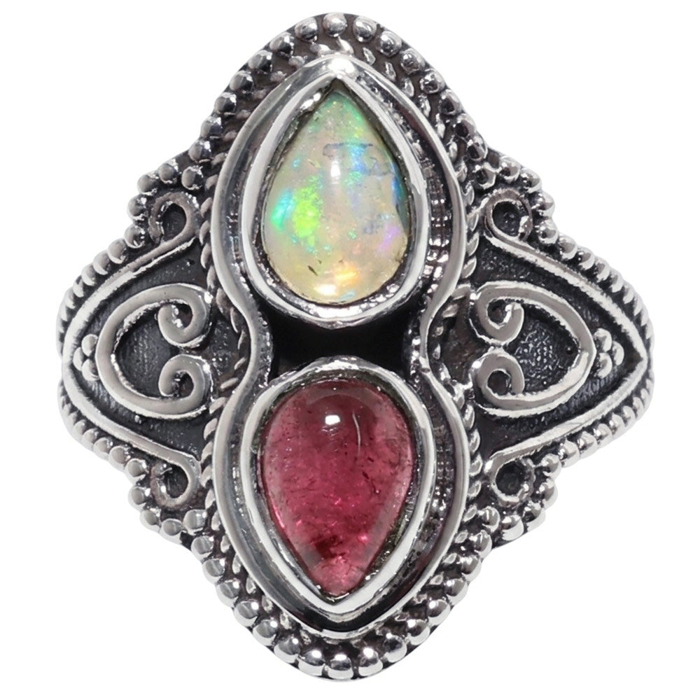 Ethiopian Opal and Multi Tourmaline 925 Sterling Silver Ring Jewelry Size-12 SR01586