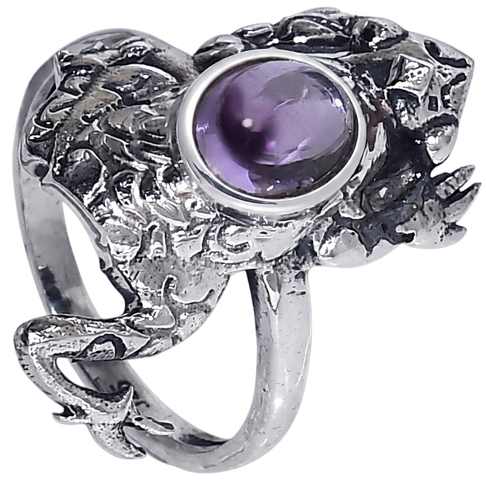 Frog - Amethyst 925 Sterling Silver Ring Jewelry Size-17 SR01590