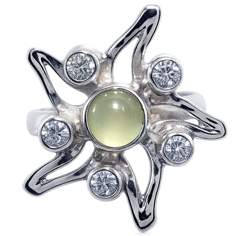 Prehnite and White Zircon 925 Sterling Silver Ring Jewelry Size-16 SR01591