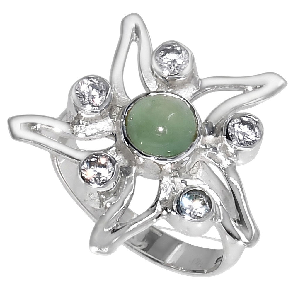 Prehnite and White Zircon 925 Sterling Silver Ring Jewelry Size-16 SR01591