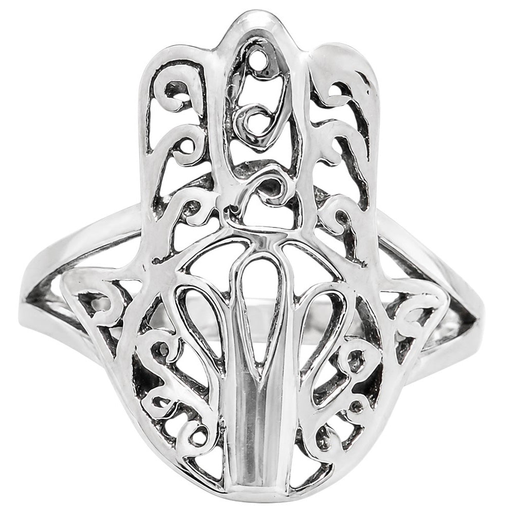 Hamsa Hand 925 Sterling Silver Ring Jewelry Size-14 SR01595