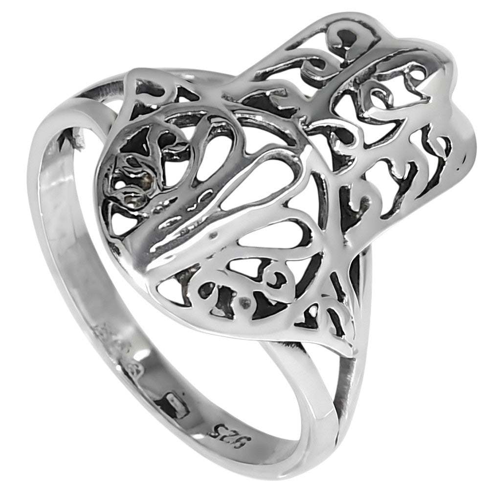 Hamsa Hand 925 Sterling Silver Ring Jewelry Size-14 SR01595