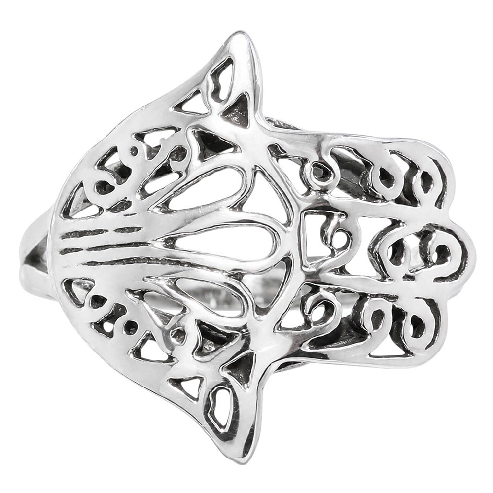 Hamsa Hand 925 Sterling Silver Ring Jewelry Size-14 SR01596