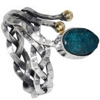 Two Tone - Blue Apatite Rough 925 Sterling Silver Ring Jewelry Size-17 SR01599