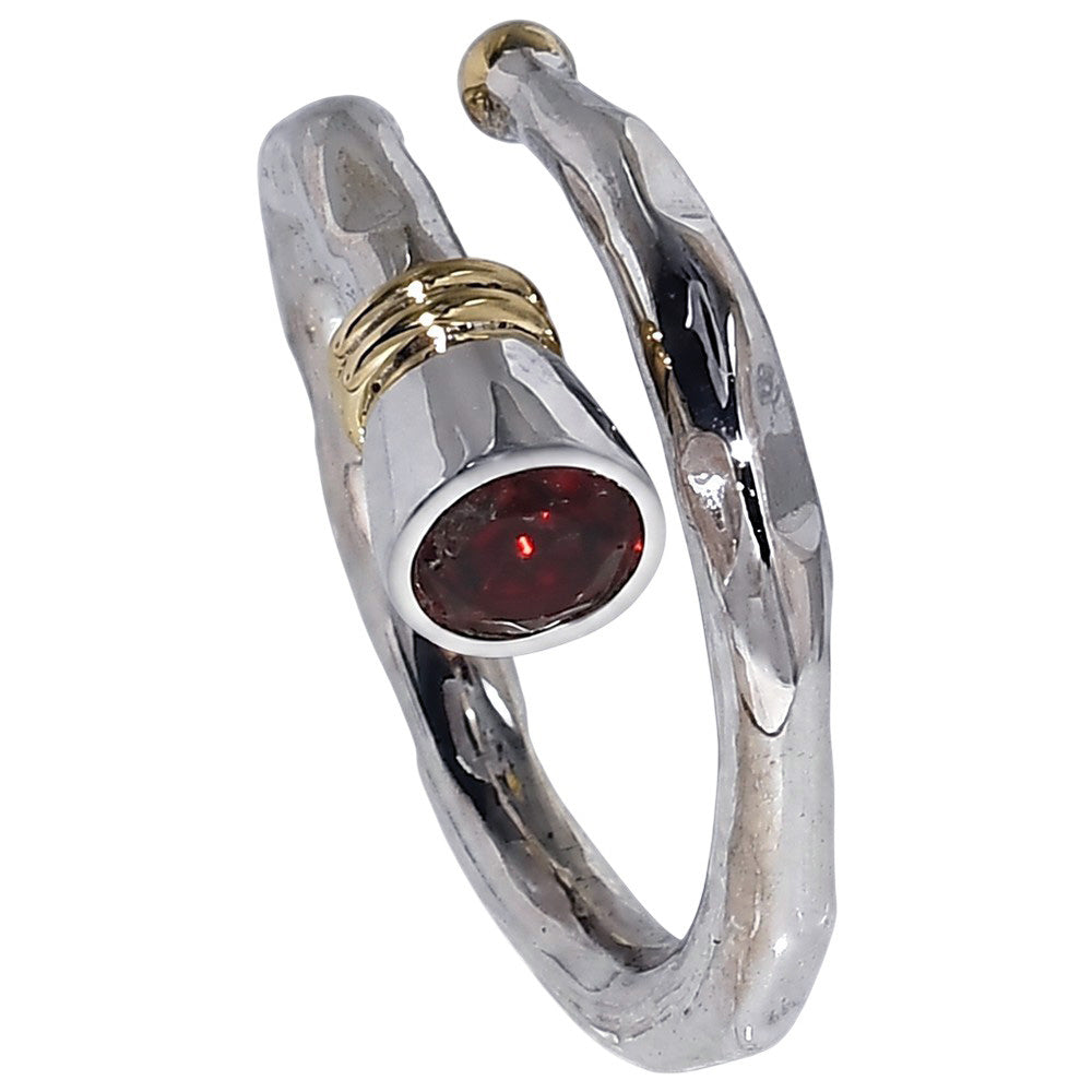 Two Tone - Hessonite Garnet 925 Sterling Silver Ring Jewelry Size-20 SR01600