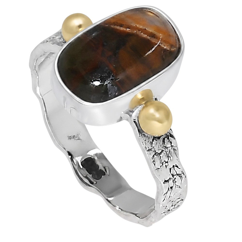 Two Tone - Turkish Rainforest Chrysocolla 925 Sterling Silver Ring Jewelry Size-14 SR01601