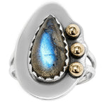 Two Tone - Blue Labradorite 925 Sterling Silver Ring Jewelry Size-14 SR01603