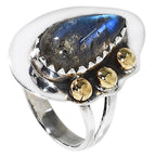 Two Tone - Blue Labradorite 925 Sterling Silver Ring Jewelry Size-14 SR01603