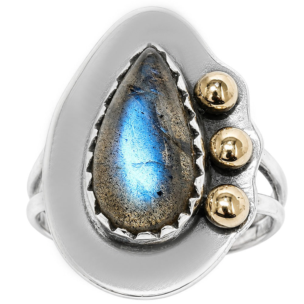 Two Tone - Blue Labradorite 925 Sterling Silver Ring Jewelry Size-14 SR01603