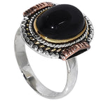Two Tone - Black Onyx 925 Sterling Silver Ring Jewelry Size-20 SR01604