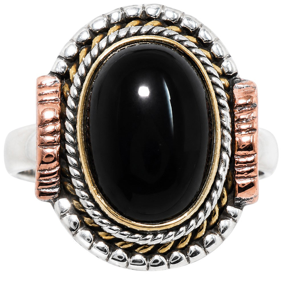 Two Tone - Black Onyx 925 Sterling Silver Ring Jewelry Size-20 SR01604