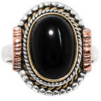 Two Tone - Black Onyx 925 Sterling Silver Ring Jewelry Size-20 SR01604