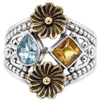 Two Tone - Sky Blue Topaz and Citrine 925 Sterling Silver Ring Jewelry Size-17 SR01605