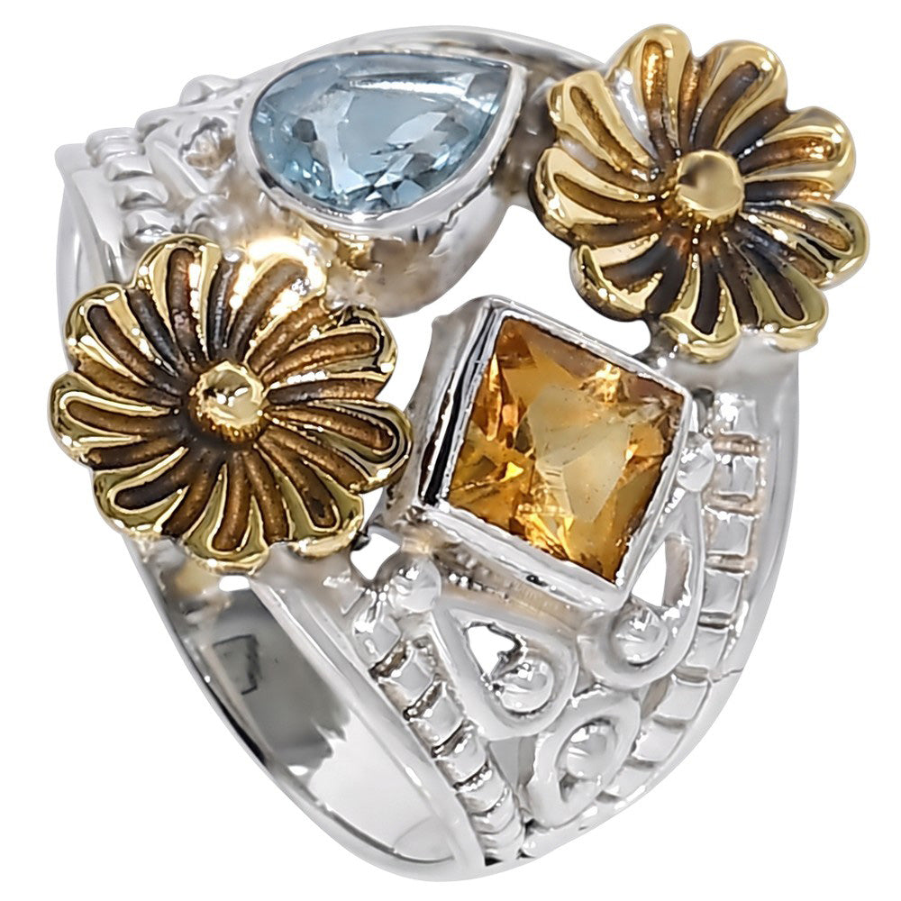 Two Tone - Sky Blue Topaz and Citrine 925 Sterling Silver Ring Jewelry Size-17 SR01605