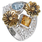 Two Tone - Sky Blue Topaz and Citrine 925 Sterling Silver Ring Jewelry Size-17 SR01605