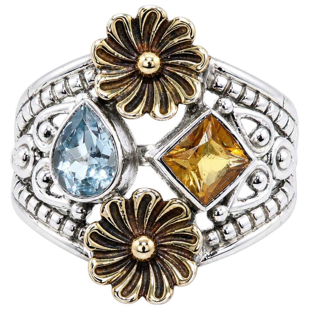 Two Tone - Sky Blue Topaz and Citrine 925 Sterling Silver Ring Jewelry Size-17 SR01605