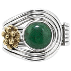 Two Tone Floral - Green Aventurine 925 Sterling Silver Ring Jewelry Size-20 SR01606