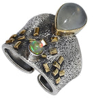 Two Tone - Prehnite and Ethiopian Opal 925 Sterling Silver Ring Jewelry Size-16 SR01607