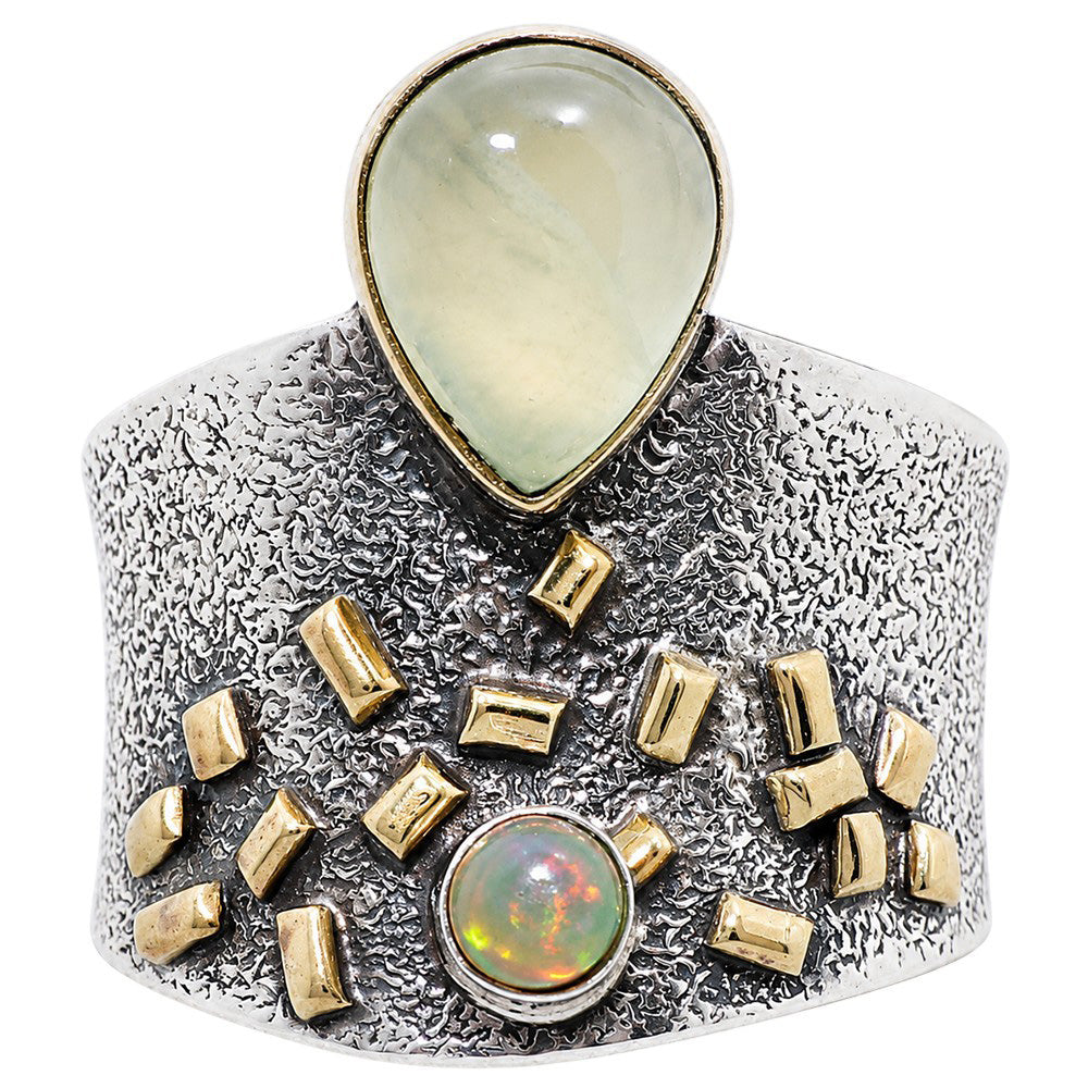 Two Tone - Prehnite and Ethiopian Opal 925 Sterling Silver Ring Jewelry Size-16 SR01607