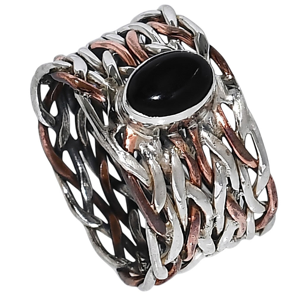 Two Tone - Black Onyx 925 Sterling Silver Ring Jewelry Size-13 SR01608