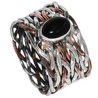 Two Tone - Black Onyx 925 Sterling Silver Ring Jewelry Size-13 SR01608