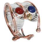 Two Tone - Carnelian and Lapis Lazuli 925 Sterling Silver Ring Jewelry Size-17 SR01609