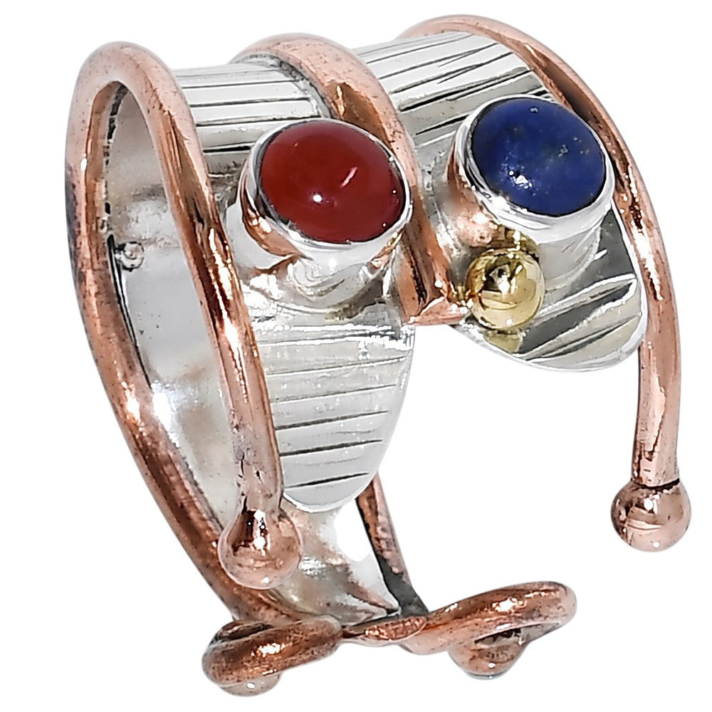 Two Tone - Carnelian and Lapis Lazuli 925 Sterling Silver Ring Jewelry Size-17 SR01609