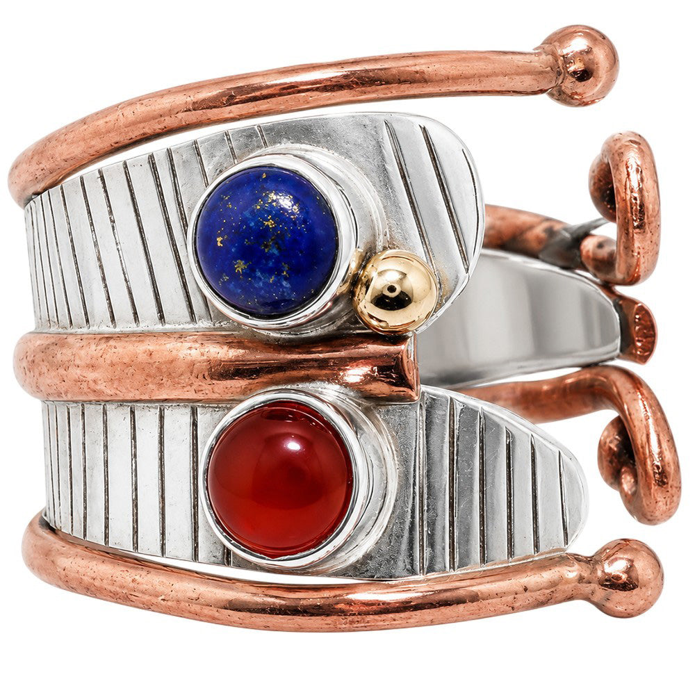 Two Tone - Carnelian and Lapis Lazuli 925 Sterling Silver Ring Jewelry Size-17 SR01609