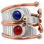 Two Tone - Carnelian and Lapis Lazuli 925 Sterling Silver Ring Jewelry Size-17 SR01609