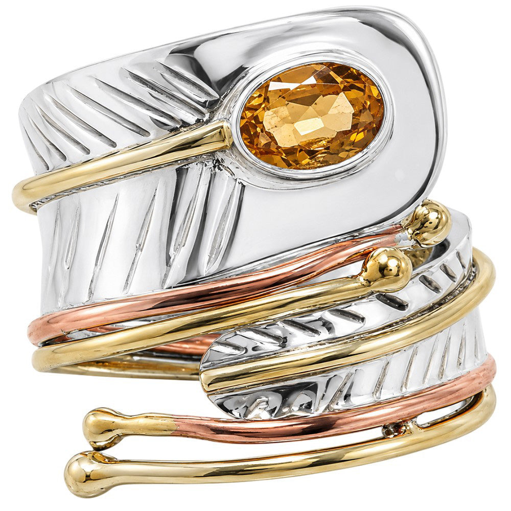 Two Tone - Citrine 925 Sterling Silver Ring Jewelry Size-20 SR01610