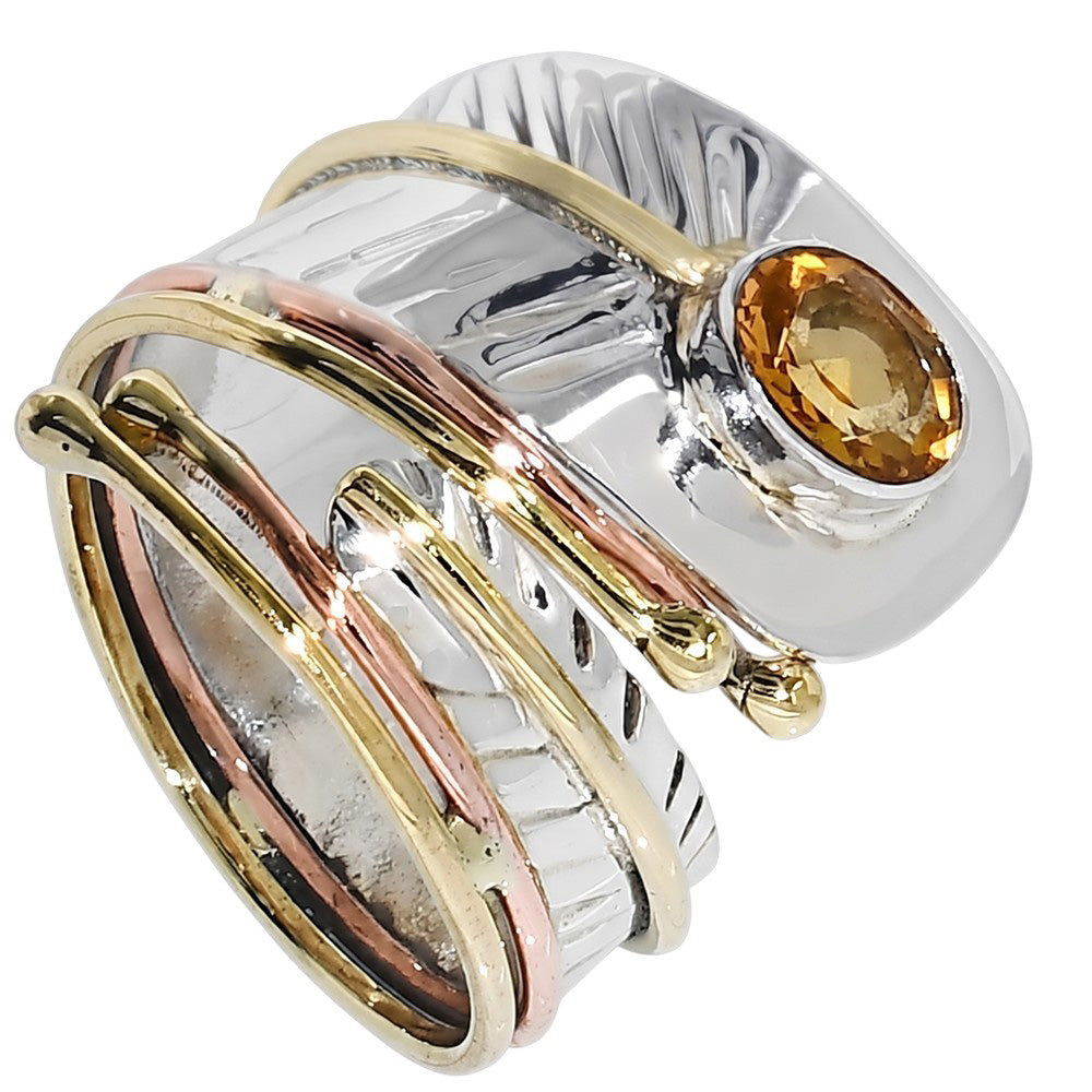 Two Tone - Citrine 925 Sterling Silver Ring Jewelry Size-20 SR01610