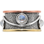 Two Tone - Rainbow Moonstone 925 Sterling Silver Ring Jewelry Size-13 SR01613
