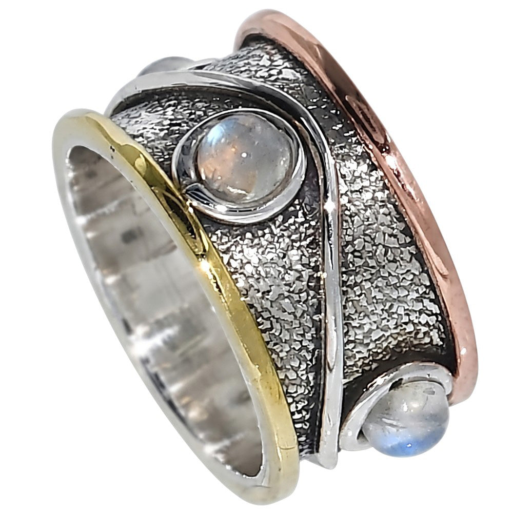 Two Tone - Rainbow Moonstone 925 Sterling Silver Ring Jewelry Size-13 SR01613