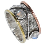 Two Tone - Rainbow Moonstone 925 Sterling Silver Ring Jewelry Size-13 SR01613