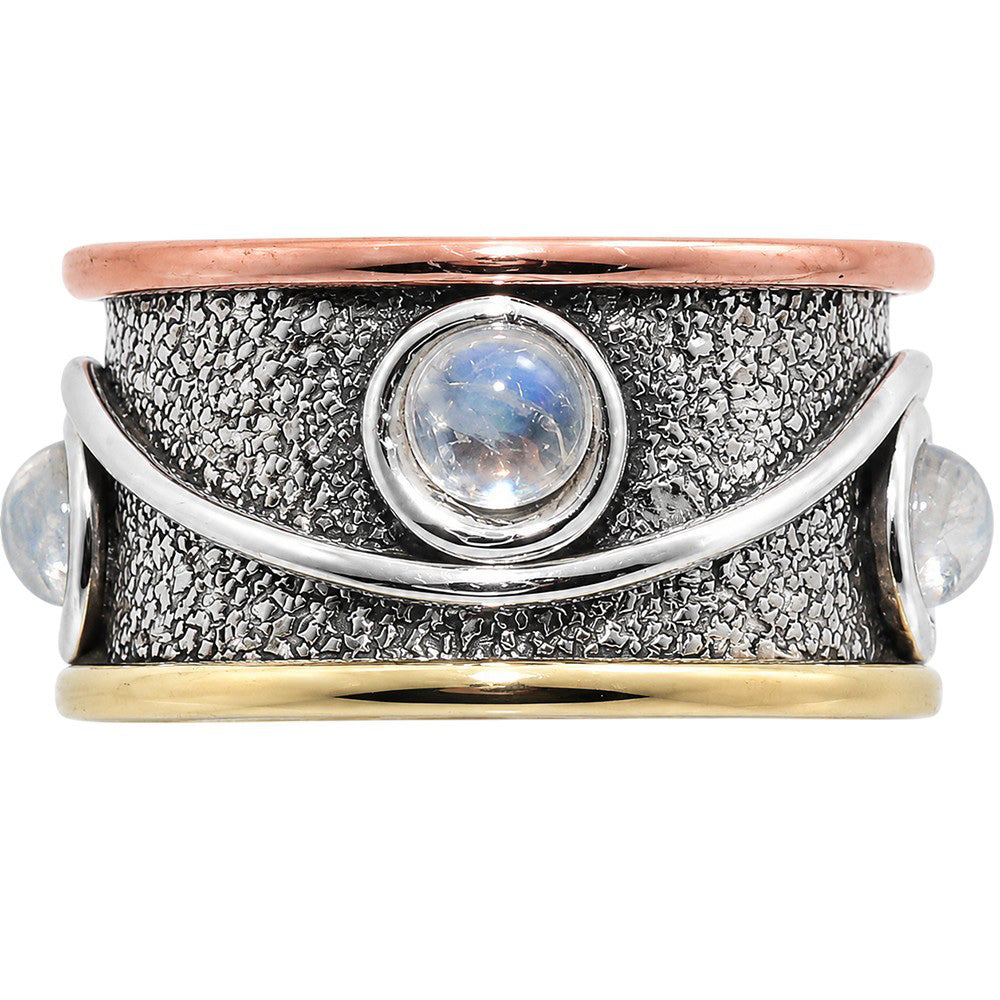 Two Tone - Rainbow Moonstone 925 Sterling Silver Ring Jewelry Size-13 SR01613