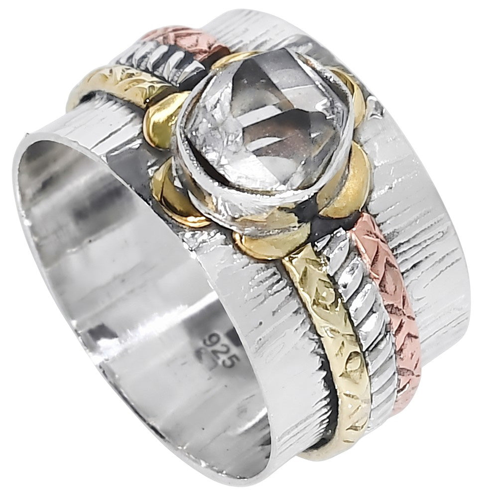 Two Tone - Herkimer Diamond 925 Sterling Silver Ring Jewelry Size-20 SR01614
