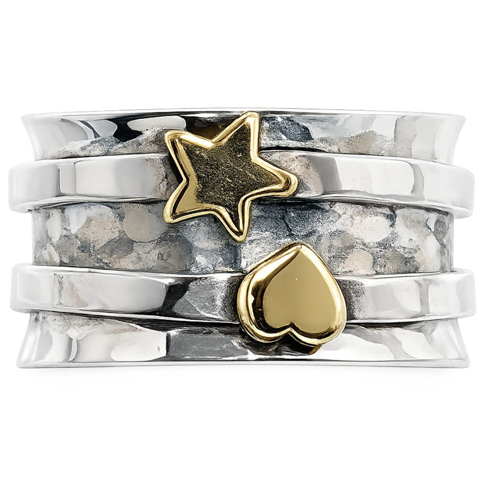 Two Tone - Spinner Heart Star 925 Sterling Silver Ring Jewelry Size-17 SR01615
